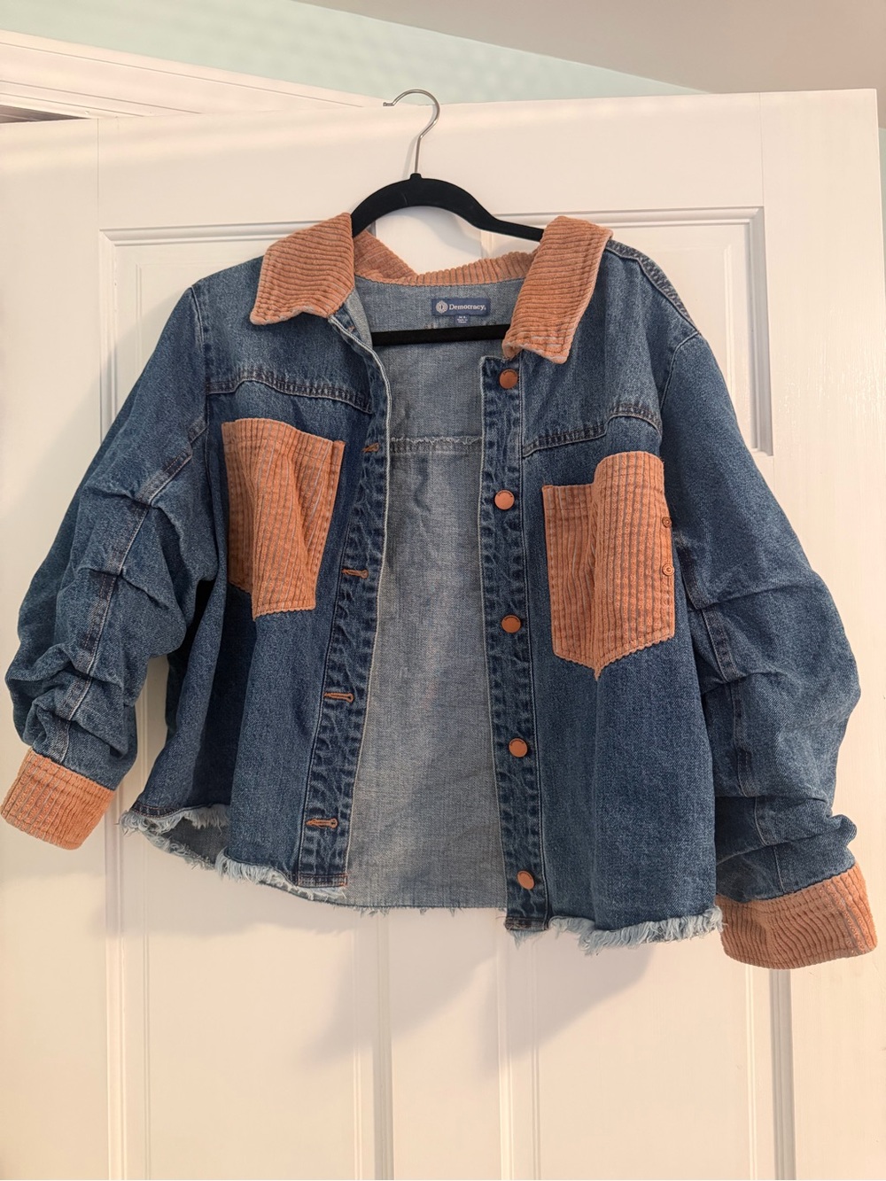Democracy Blue Denim Jacket with Tan Corduroy Accents - Picture 6 of 6